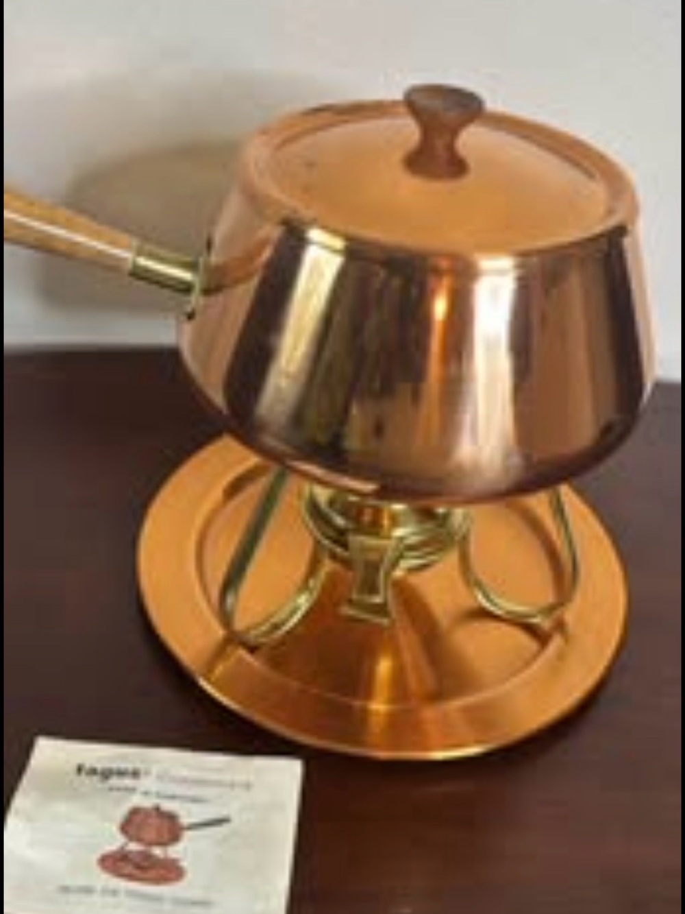 Copper-Finish Tabletop Fondue Set with Stand and Burner